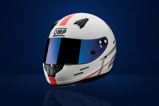 OMP KJ8 EVO Full-Face Karting Helmet – White / Red Stripe