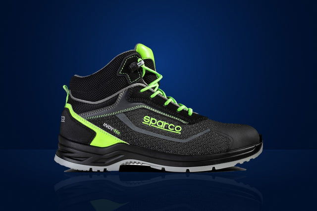 Sparco Indy-HE S3 ESD Mechanic Shoes – Black / Fluo Green