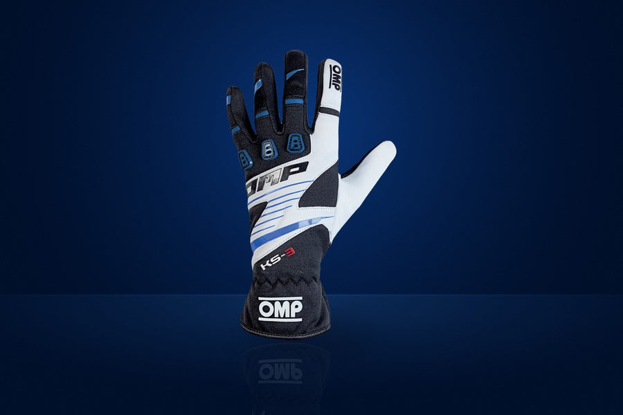 OMP KS-3 Karting Gloves (2018 MY) – Black / Blue / White