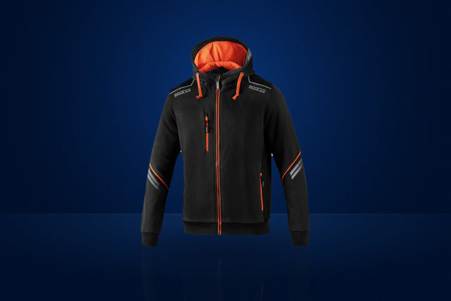Sparco Tech Hooded Sweatshirt – Black / Fluo Orange