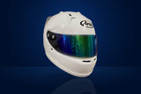 Arai GP-7 Race Helmet (with Green Mirror Visor and 2 Spoilers) – White