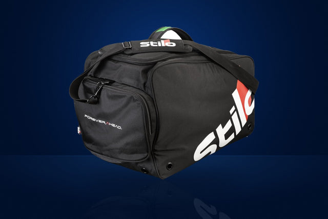 Stilo Racegear Helmet and HANS Bag – Black