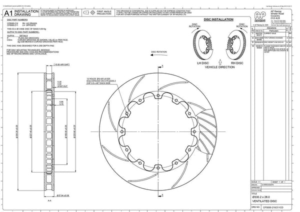 AP Racing CP5000-211CG8/210CG8 Ventilated Brake Disc 330 x 28 mm