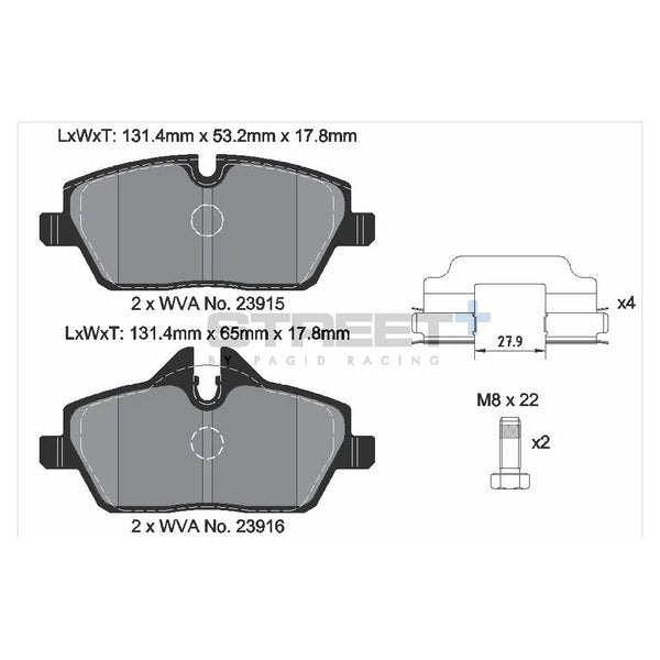 Pagid T8050SP2001 Street+ Front Brake Pads for BMW 1 (E8x) / MINI (F5x, R5x)