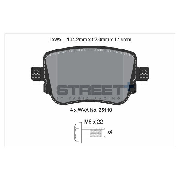 Pagid T8108SP2001 Street+ Rear Brake Pads for AUDI A1 (8Xx) / SKODA Octavia III / VW Passat B7