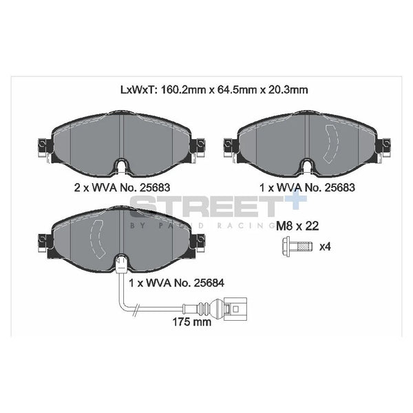 Pagid T8122SP2001 Street+ Front Brake Pads for AUDI A3 (8Vx) / SKODA Superb III / VW Golf VII