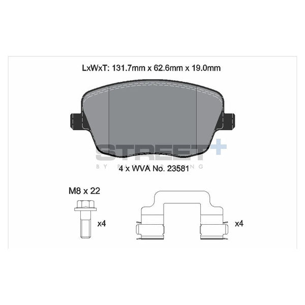 Pagid T8177SP2001 Street+ Front Brake Pads for SEAT Ibiza (6J1 / 6P5) / VW Polo (9A4/9A2/9N2/9A6)