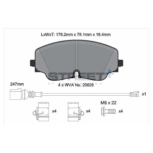 Pagid T8218SP2001 Street+ Front Brake Pads for AUDI A3 Sportback (8YA) 2020- / VW GOLF (Mk8)
