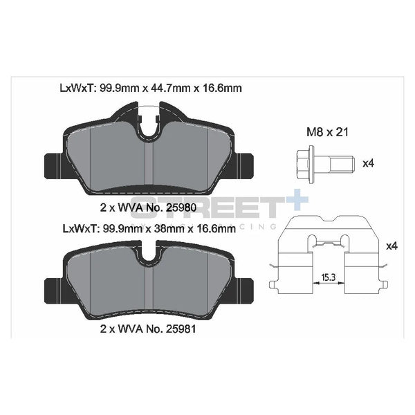 Pagid T8305SP2001 Street+ Rear Brake Pads for MINI Cooper (R56/R57)